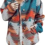 FindThy Women's Aztec Print Jacket Retro Lapel Button Pocketed Tribal Shirt Jackets Shacket