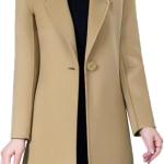 Bankeng Women Winter Wool Blend Camel Mid-Long Coat Notch Double-Breasted Lapel Jacket Outwear
