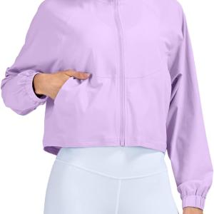 altiland Women's Athletic Running Yoga Gym Track Zip Up Cropped Jackets UPF 50+ Sun Protection Long Sleeve Workout Shirts