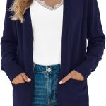 TASAMO Womens Color Block Striped Draped Kimono Cardigan Long Sleeve Open Front Casual Knit Sweaters Coat Soft Outwear