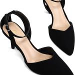 mysoft Women's Pumps Shoes Pointed Toe Low Heels Stiletto Ankle Strap Closed Toe Wedding Party Dress Sandals