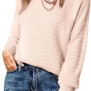 Dokotoo Womens Ribbed Knit Textured Drop Shoulder Long Sleeve Crew Neck Pullover Sweaters