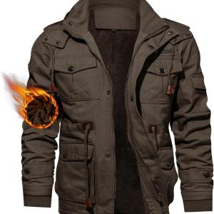 TACVASEN Men's Jacket-Casual Winter Cotton Military Jacket Thicken Hooded Cargo Coat
