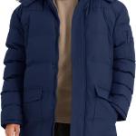 JAWERU Men's Long Winter Warm Coats Insulated Fleece Parka Jacket Windproof Padded Puffy Coat with Removable Fur Hood