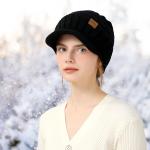 Winter Hats for Women - Thick Warm Stylish Knit Beanie Hat, Soft Stretch Cute Womens Winter Hats with Visor