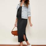 Romwe Women's Maternity Rib Knit Split Side Sleeveless Bodycon Tank Pencil Dress