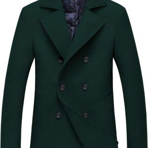 chouyatou Men's Classic Notched Collar Double Breasted Wool Blend Pea Coat