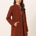 Allegra K Women's Winter Overcoat Mid-Long Stand Collar Woolen Single Breasted Coat Outerwear