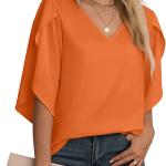 Jouica Women's Fall Casual 3/4 Ruffled Sleeve Chiffon Blouse Tops for Women