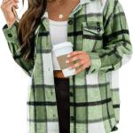AUTOMET Womens Casual Plaid Shacket Button Down Long Sleeve Shirt