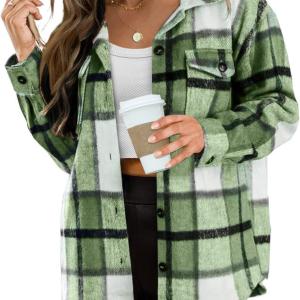 AUTOMET Womens Casual Plaid Shacket Button Down Long Sleeve Shirt