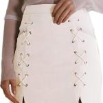 katiewens Women's Classic High Waist Lace Up Bodycon Faux Suede A Line Mini Pencil Skirt