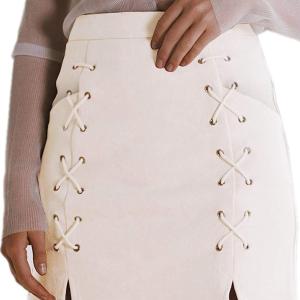 katiewens Women's Classic High Waist Lace Up Bodycon Faux Suede A Line Mini Pencil Skirt