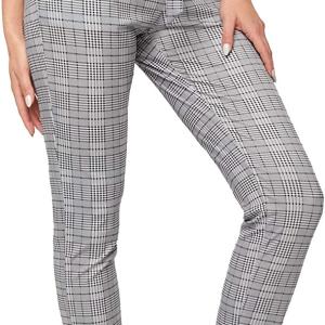 WDIRARA Women's Stretchy Plaid Print Pants Soft Skinny Regular Fashion Leggings
