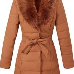 Bellivera Women's Puffer Jacket Faux Leather Bubble Padding Sherpa-Lined Coat with Removable Fur Collar