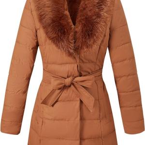 Bellivera Women's Puffer Jacket Faux Leather Bubble Padding Sherpa-Lined Coat with Removable Fur Collar
