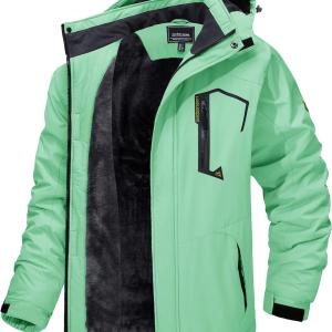 TACVASEN Men's Skiing Jacket with Hood Waterproof Hiking Fishing Travel Fleece Jacket Parka Raincoat