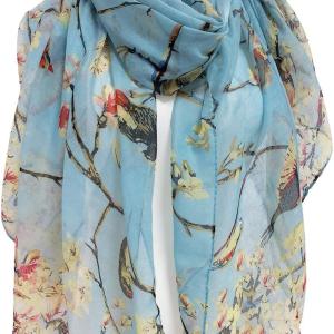 GERINLY Scarfs for Women Lightweight Floral Birds Print Cotton Scarves and Wraps for Winter Shawl