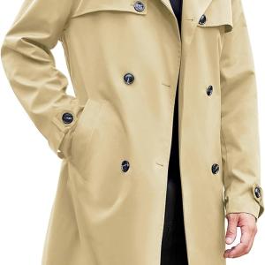 COOFANDY Men's Trench Coat Slim Fit Notch Lapel Double Breasted Belted Lightweight Windbreaker