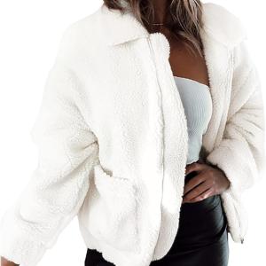 PRETTYGARDEN Women's 2023 Fashion Winter Coat Long Sleeve Lapel Zip Up Faux Shearling Shaggy Oversized Shacket Jacket