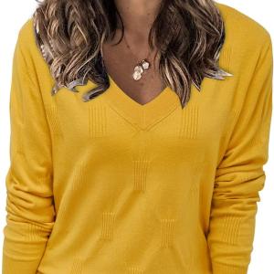 Arach&Cloz Women's Fall Fashion 2023 V Neck Long Sleeve Pullover Knitted Casual Sweater Tops Cozy Clouds