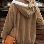 Dokotoo Womens 2023 Winter Fuzzy Fleece Jacket Hooded Color Block Patchwork Cardigan Coats Outerwear with Pockets