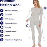 MERINNOVATION Merino Wool Base Layer Set for Women 100% Merino Wool Thermal Underwear Set