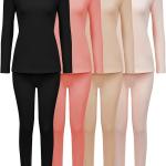 4 Pieces Fleece Lined Thermal Underwear Set for Women Long Johns Base Layer Winter Cold Weather Soft Warm Top Bottom