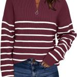 LILLUSORY Women's Fall Striped Oversized 2023 Pullovers Sweaters Half Zipper Casual Knit Tops