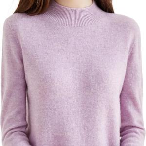 LINY XIN Women's 100% Merino Wool Half Sleeve Sweater Spring Fall Mock Neck Lightweight Soft Knitted Pullover Tops