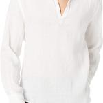 Perry Ellis Men's Long Sleeve Solid Linen Popover Shirt