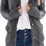 PRETTYGARDEN Long Sleeve Cable Knit Long Cardigan for Women 2023 Fall Winter Chunky Open Front Button Sweaters with Pockets