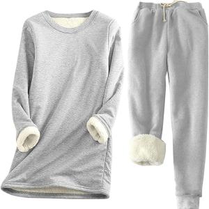TUNUSKAT Thermal Underwear for Women, Fleece Lined Base Layer Warm Shirts Long Johns Bottom Lounge Pajama Set Cold Weather