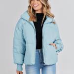 MEROKEETY Women's Winter Long Sleeve Zip Puffer Jacket Pockets Baggy Short Down Coats