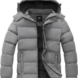 GGleaf Men's Winter Puffer Jacket Quilted Thicken Down Coat Insulated and Water Repellent Jacket with Hood