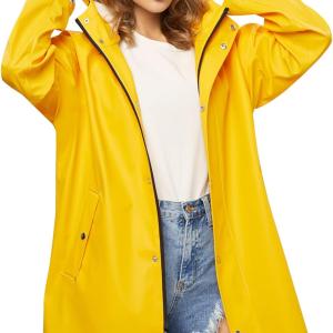 UNIQUEBELLA Women Long Rain Jackets for Waterproof, Raincoat Long Hooded Rain Coats Outdoor Windbreaker Trench Coat