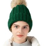 Pleneal Womens Winter Knit Beanie Hat with Faux Fur, Warm Skull Cap Beanies for Women Black