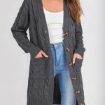 PRETTYGARDEN Long Sleeve Cable Knit Long Cardigan for Women 2023 Fall Winter Chunky Open Front Button Sweaters with Pockets