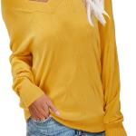 Arach&Cloz Women's Fall Fashion 2023 V Neck Long Sleeve Pullover Knitted Casual Sweater Tops Cozy Clouds