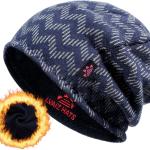 Winter Beanie Hat for Men Women Fleece Lined Thick Warm Plaid Knitted Skull Beanie Reversible Outdoor Windproof Ski Watch Cap