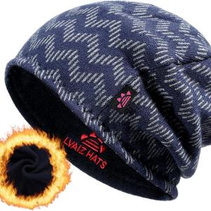 Winter Beanie Hat for Men Women Fleece Lined Thick Warm Plaid Knitted Skull Beanie Reversible Outdoor Windproof Ski Watch Cap
