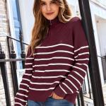 LILLUSORY Women's Fall Striped Oversized 2023 Pullovers Sweaters Half Zipper Casual Knit Tops