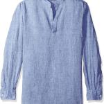 Perry Ellis Men's Long Sleeve Solid Linen Popover Shirt