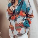 FindThy Women's Aztec Print Jacket Retro Lapel Button Pocketed Tribal Shirt Jackets Shacket