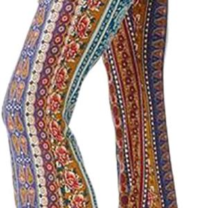 WSPLYSPJY Women's Print Stretch Bell Bottom Flare Palazzo Pants Trousers