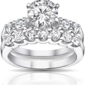 Madina Jewelry 2.05 ct Round Diamond Engagement Ring with Wedding Band in Platinum