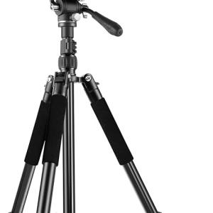 Camera Tripod, 64.5" Foldable Travel Outdoor DSLR for Video Recording Photos Vlogging Tripod with 360° Fluid Drag Head Load Capacity 11lbs, for Video Recording Photos Vlogging