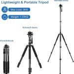 Camera Tripod, 64.5" Foldable Travel Outdoor DSLR for Video Recording Photos Vlogging Tripod with 360° Fluid Drag Head Load Capacity 11lbs, for Video Recording Photos Vlogging