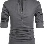 NITAGUT Men Henley Neck Long Sleeve Daily Look Linen Shirts
