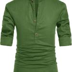 NITAGUT Men Henley Neck Long Sleeve Daily Look Linen Shirts